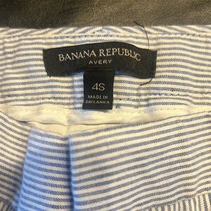 Blue striped “linen blend” ankle length summer pants by Banana Republic